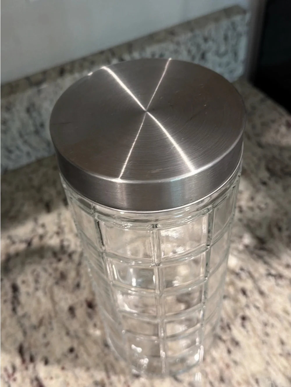 Clear Glass Grid Canister with Silver Lid